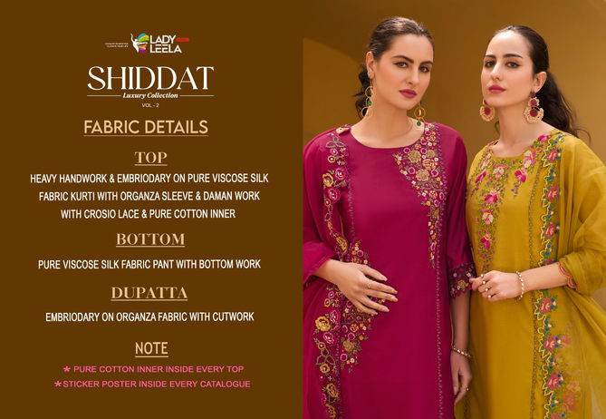 Shiddat 2 By Lady Leela Heavy Embroidered Kurti With Bottom Dupatta Wholesale Market In Surat
